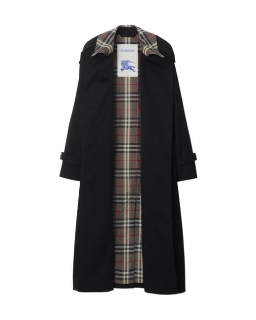 Burberry Black Long Check Collar Castleford Trench Coat
