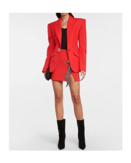 David Koma Red Embellished Virgin Wool Blazer