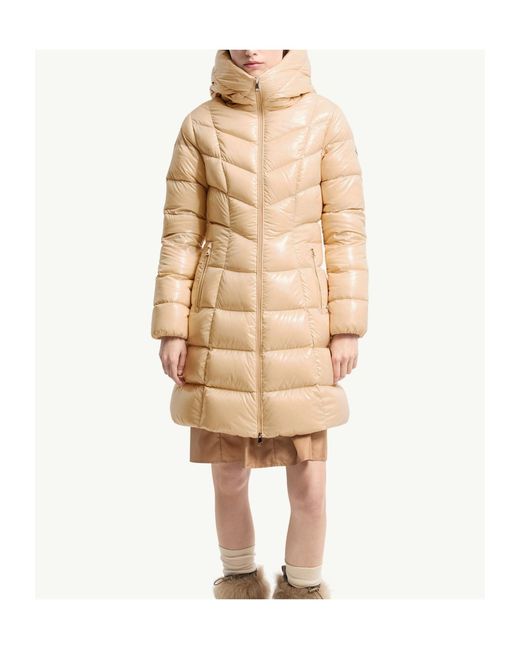Moncler Natural Marusse Hooded Mid-Length Down Jacket