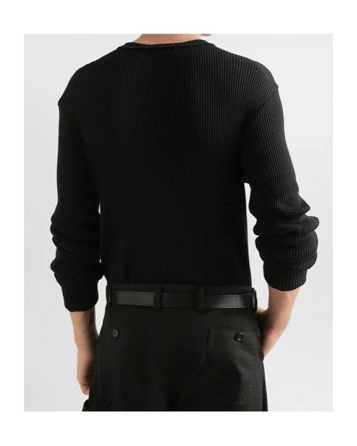 Dolce & Gabbana Black Ribbed Henley Knitted Sweater for men