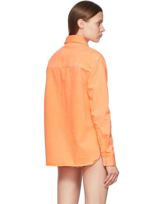 Palm Angels Orange Press Stud Denim Shirt