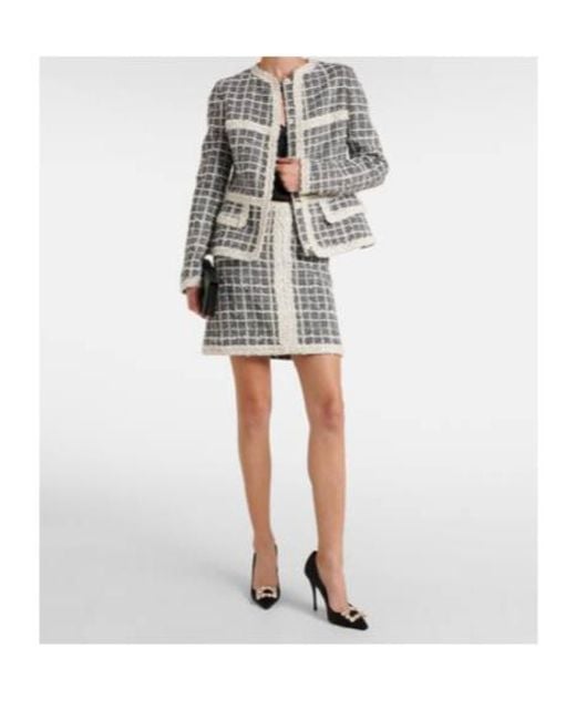 Giambattista Valli Gray Checked Wool-Blend Bouclé Miniskirt