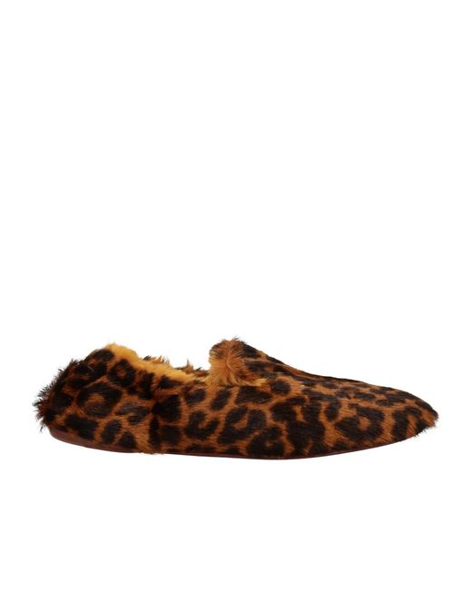 Maison Margiela Brown Leopard Print Round Toe Flat Shoes