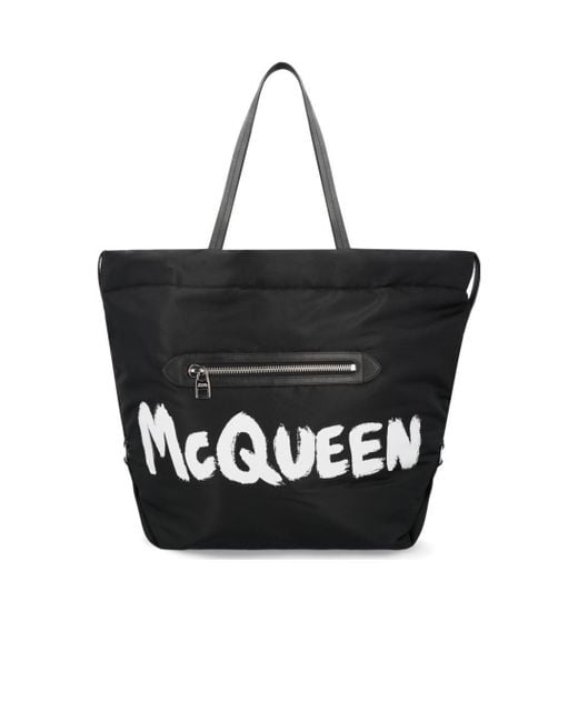 McQueen Black Logo Printed The Bundle Tote Bag