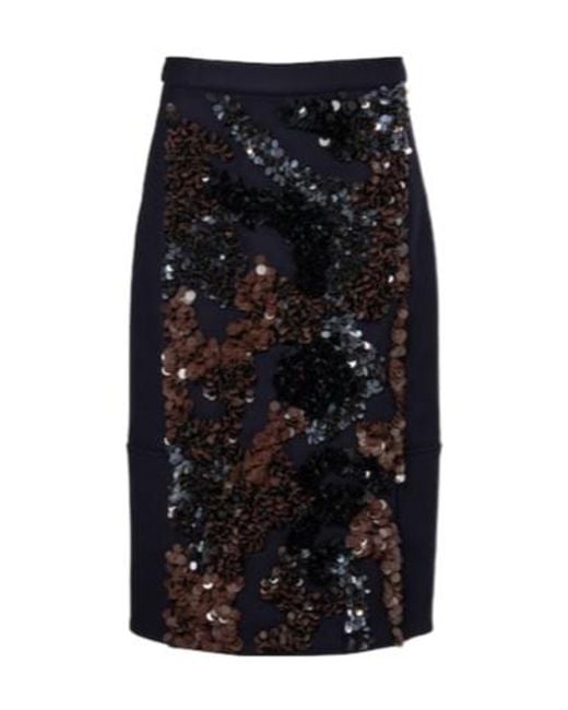Plan C Black Sequined Wool-Blend Midi Skirt