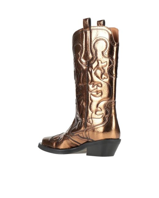 Ganni White Simple Metallic-Colored Cowboy Boots