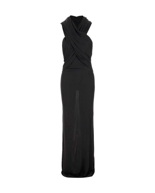 Saint Laurent Black Open-Back Draped Hooded Dress