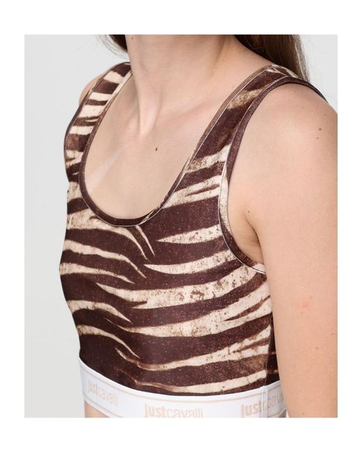 Just Cavalli Natural Print Sleeveless Crop Top