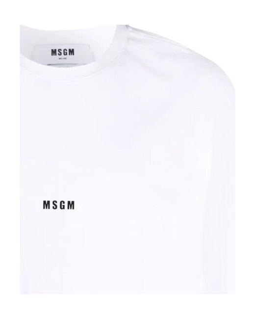 MSGM White Logo Printed Crewneck T-Shirt for men