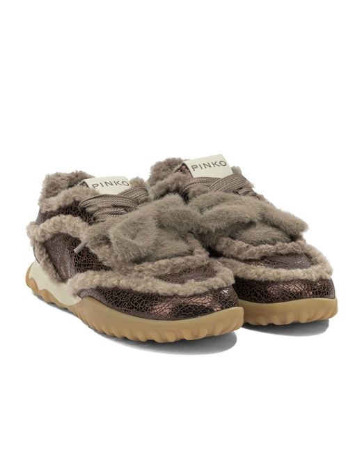 Pinko Brown Round-Toe Sneakers
