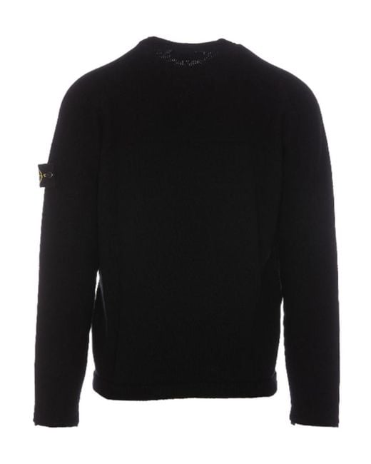 Stone Island Black Compass-Motif Wool-Blend Jumper for men