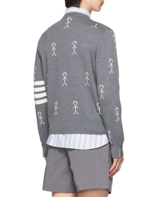 Thom Browne Gray Logo Knitted Pullover for men