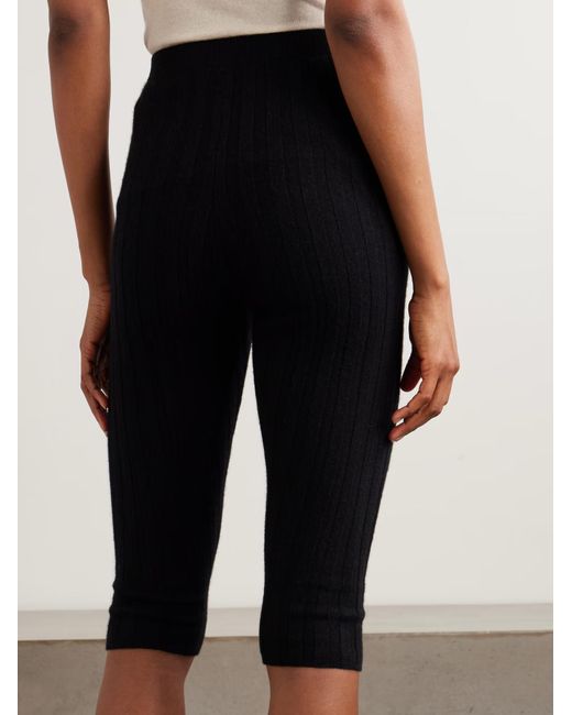 The Elder Statesman Black Diana Ribbed Cashmere Cropped Leggings
