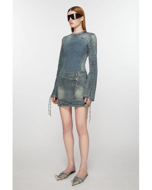 Acne Blue Laced Sleeve Mini Denim Dress