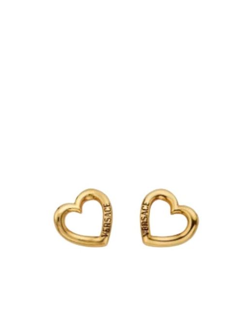 Versace Metallic Logo-Print Heart-Motif Earrings