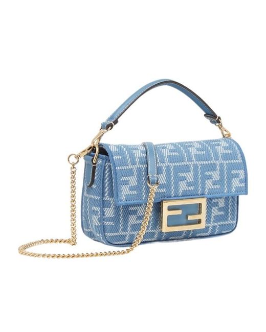 Fendi Blue Ff Jacquard Chain-Linked Tote Bag