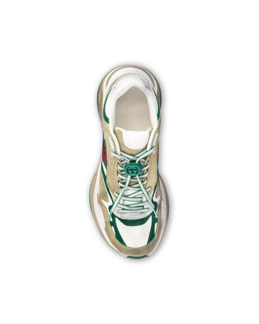 Gucci Green Panelled Lace-Up Sneakers for men