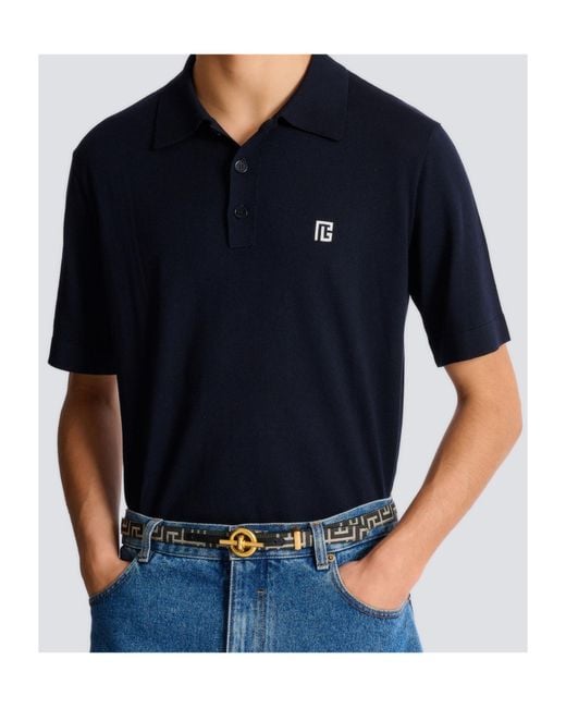 Balmain White Monogram Jacquard T-Bar Belt for men