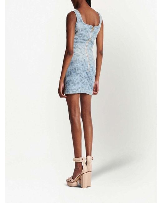 Balmain Blue All-Over Monogram Dress