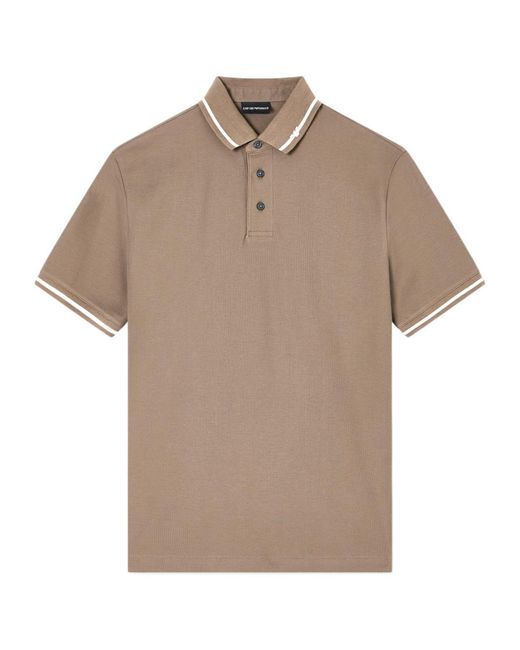 Emporio Armani Natural Stripe Detailed Short-Sleeved Polo Shirt for men