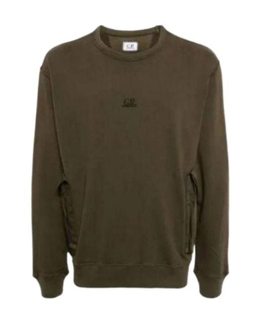 C P Company Green Logo-Embroidered Fleece-Texture Sweatshirt for men