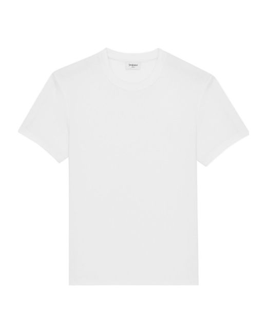 Saint Laurent White Cassandre Ribbed T-Shirt for men