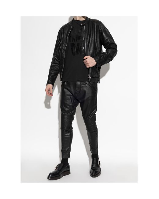 DSquared² Black Tapered Waxed Trousers for men