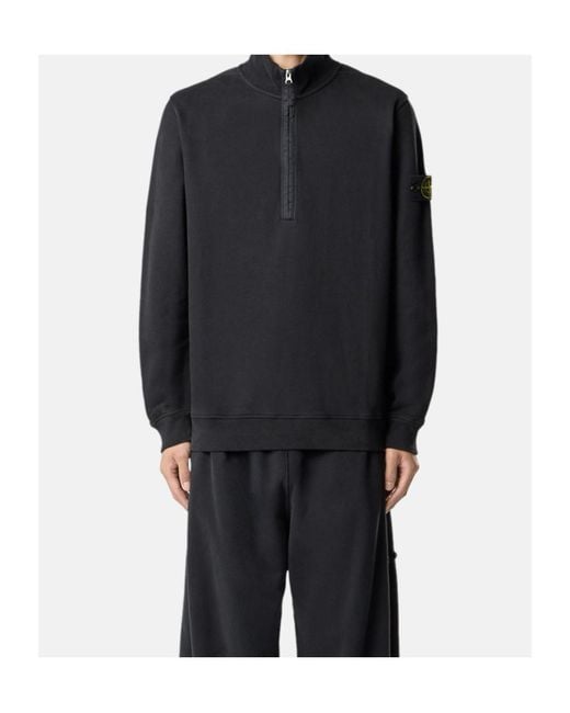 Stone Island Black Logo Patch Half-Zipped Sweatshirt for men