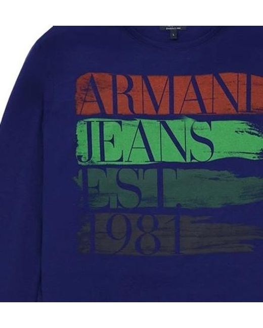 Armani Jeans Blue T-Shirt With Round Neck And Long Sleeves for men