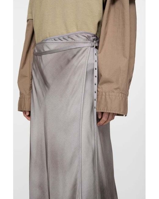 Acne Gray Satin Wrap Midi Skirt