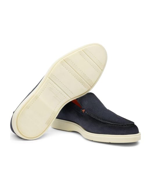 Santoni Blue Almond-Toe Slip-On Loafers for men