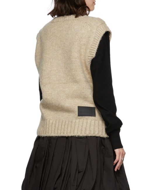 we11done Natural Cable-Knit V-Neck Vest for men