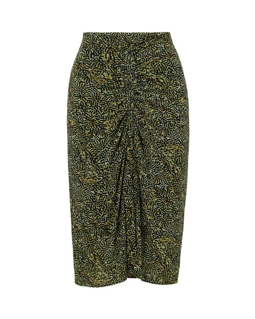 Isabel Marant Green Ruched-Front Patterned Midi Skirt