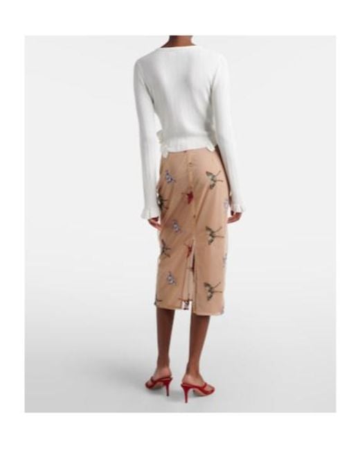 Blumarine Natural Appliqué Midi Skirt