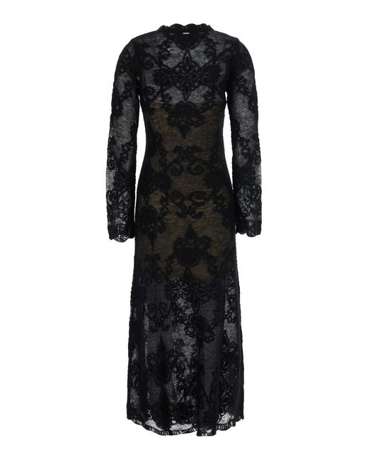 Twinset Black Florallace Longsleeve Maxi Dress