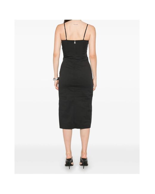 Patrizia Pepe Black Ruched Spaghetti-Strap Midi Dress