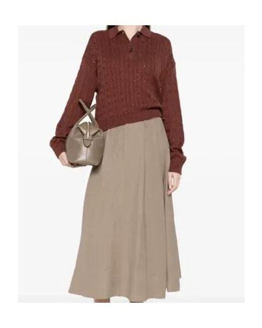 Brunello Cucinelli Red Cable Knit Polo Sweater