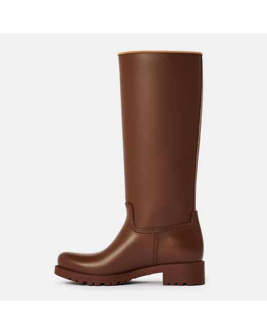 Max Mara Brown Monogram Embossed Knee-High Leather Boots