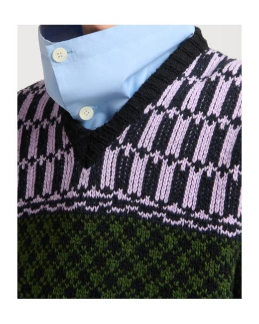 Marni Green Wool Jumper With Geometric Motif for men