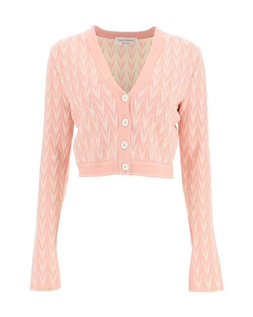 McQueen Pink Abstract Pattern Knitted Short Cardigan