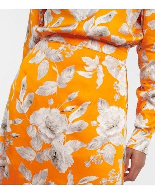 Erdem Orange Griselda Floral Satin Midi Skirt