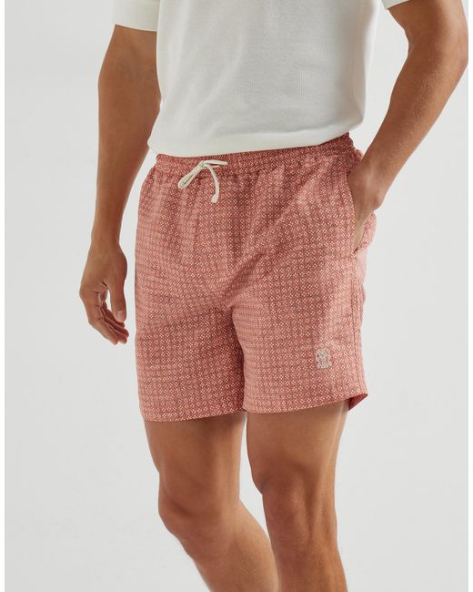 Brunello Cucinelli Red Printed Swim Shorts for men