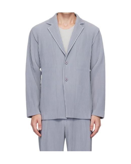 Homme Plissé Issey Miyake Gray Pleated Tailored Blazer for men