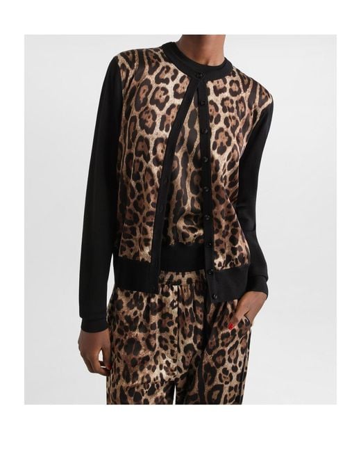 Dolce & Gabbana Black Leo-Print Wool Cardigan