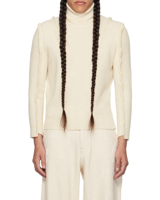 R13 White Rib High-Necked Wool Sweater