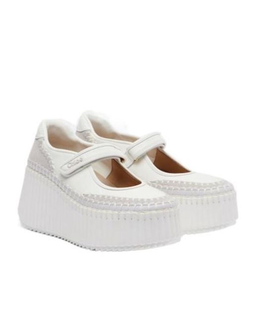 Chloé White Nama Suede-Trimmed Leather Platform Sneakers
