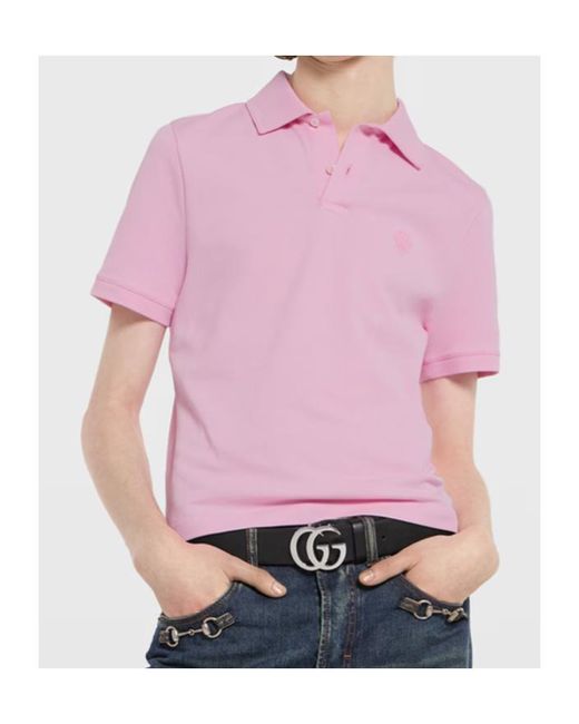 Gucci Pink Cotton Piquet Polo Shirt With Embroidery for men