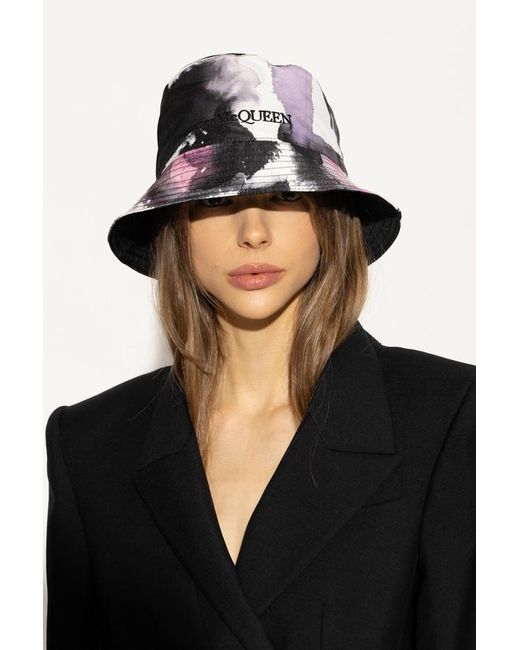 McQueen White Graffiti Printed Bucket Hat