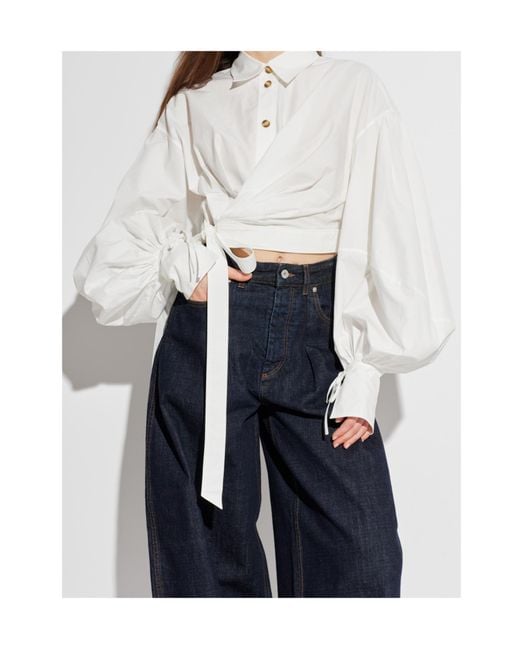 Zimmermann White Rebellion Poplin Wrap Blouse