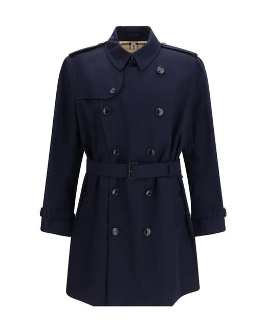 Burberry Blue Double-Breasted Belted Trench Coat for men